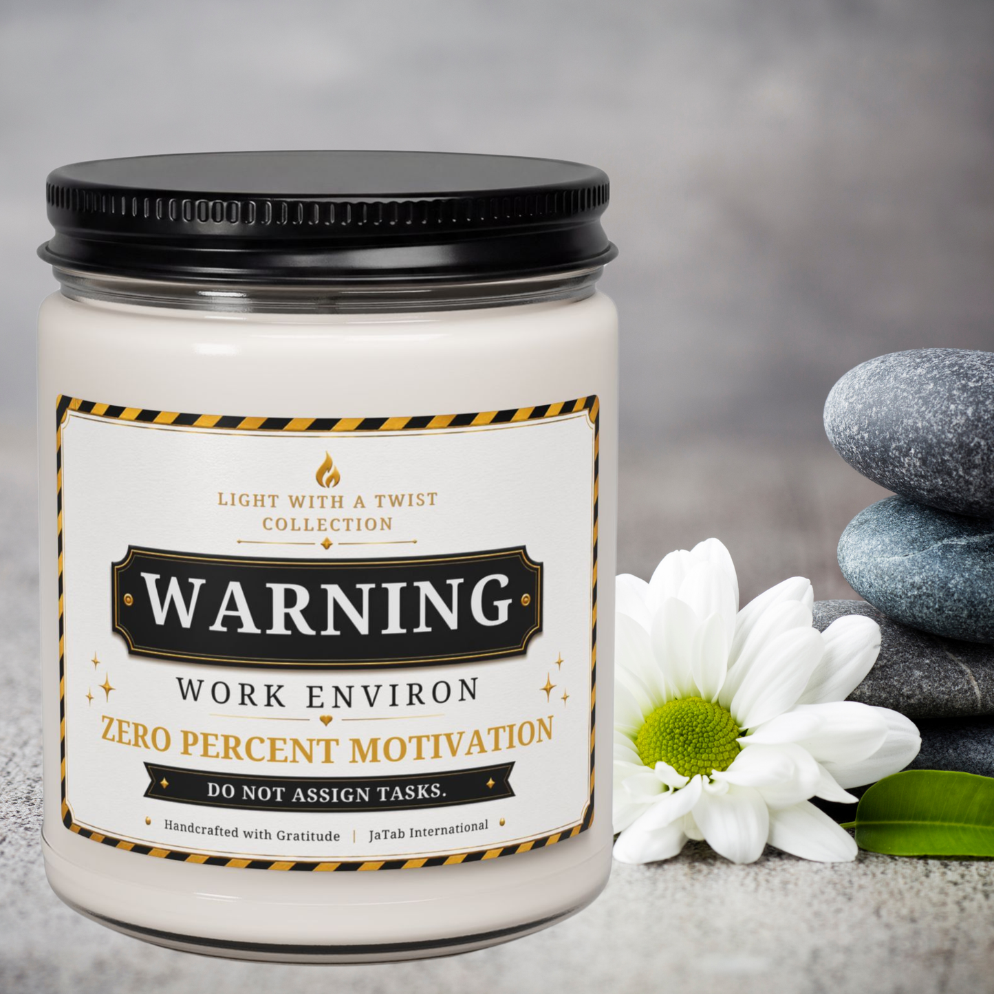 Warning: Work Environ, Zero Percent Motivation, Do Not Assign Tasks, Humor, Sarcastic Gift Candle, Office, Coworker Novelty Gift