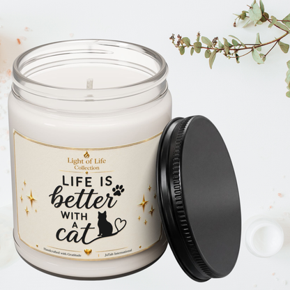 Life Is Better With A Cat Soy Candle, Cat Lover Gift, Luxury Pet Owner Candle, Thoughtful Gift for Cat Mom, Whimsical Home Decor