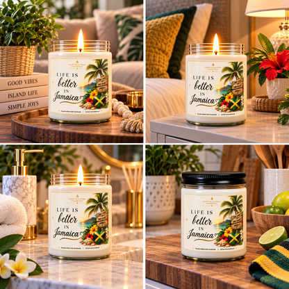 Jamaican Souvenir Soy Candle, Caribbean Decor, Jamaica Gift, Tropical Island Candle, Jamaican Pride, Vacation Keepsake, Island Life Candle